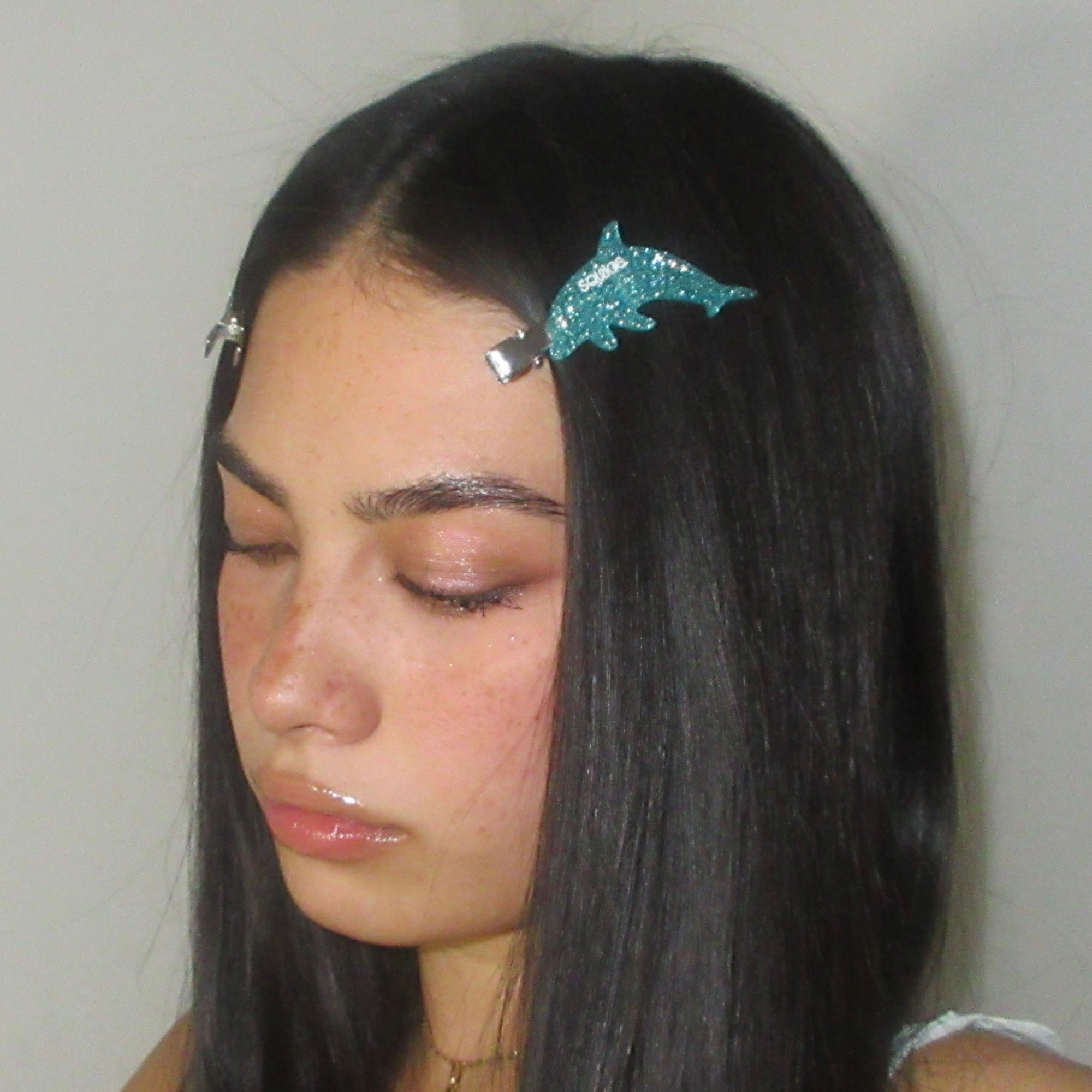 Squigs x Kylie Volkers Dolphin Creaseless Hair Clips in Aquamarine Glitter